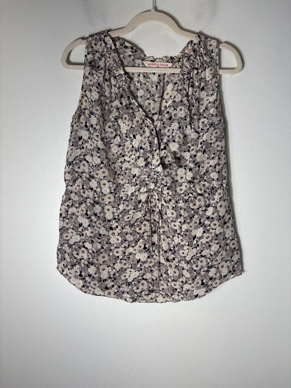 Rebecca Taylor Cream and Black Floral Sleeveless Silk Top Sz 0